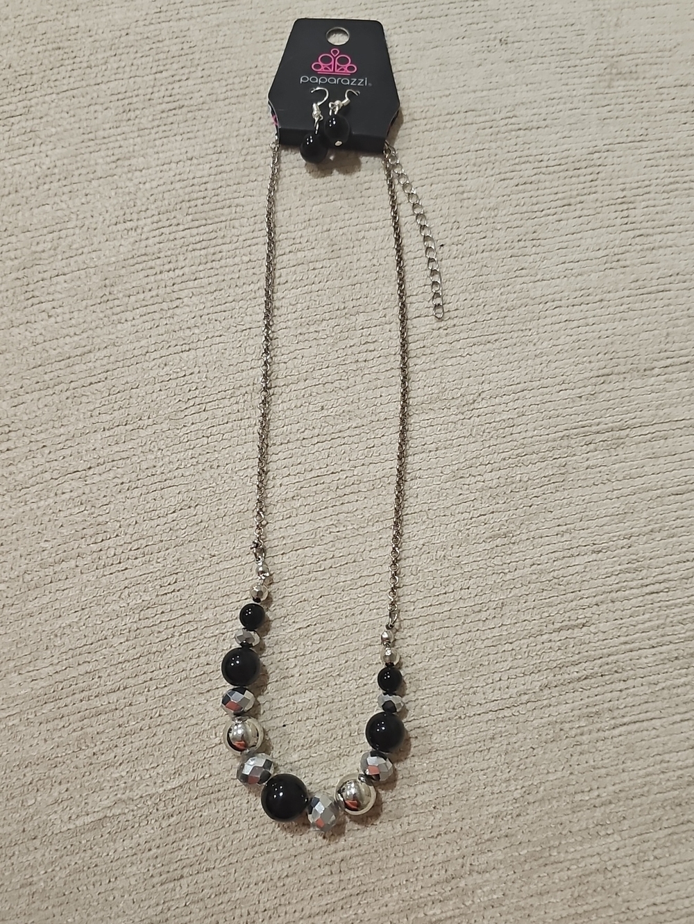 paparazzi Black and Silver Beaded Statement Necklace